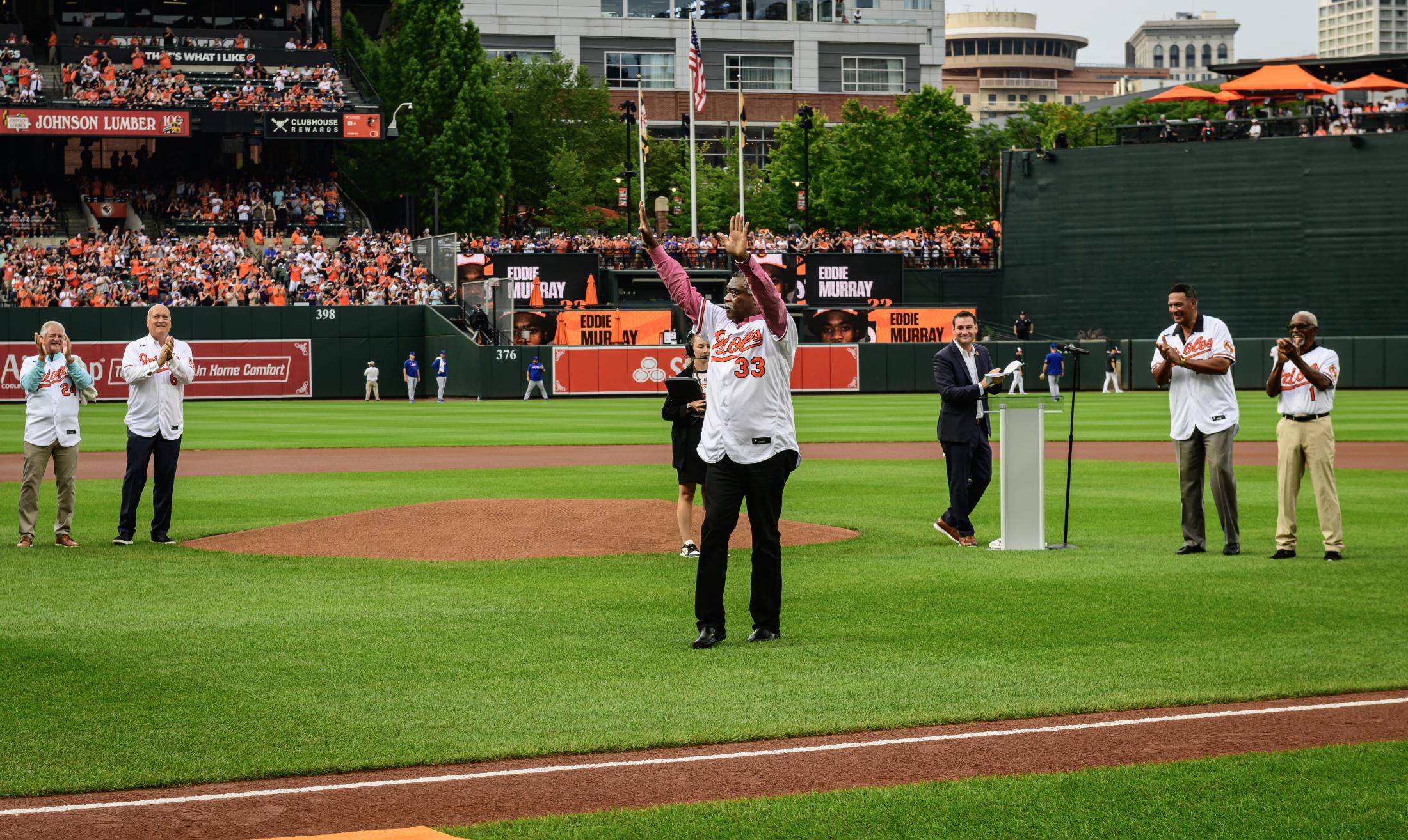 BALTIMORE, MD - August 5: Former Baltimore Orioles greats , Eddie